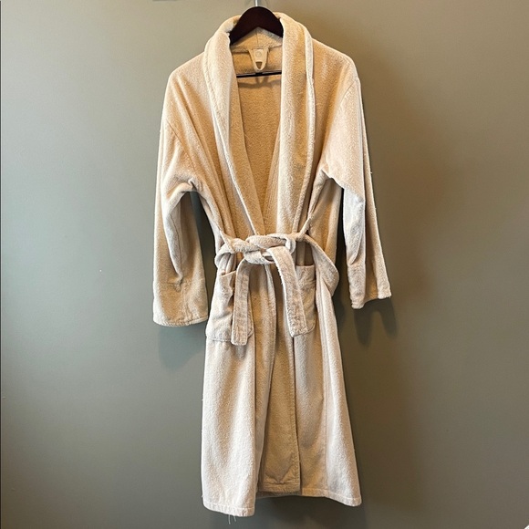 Towel Plush Robe Cream Bathrobe wt Belt Long Sleeve Comfortable Soft 100% Cotton - Picture 2 of 10